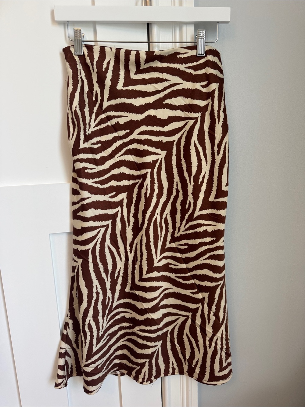 Women’s Brown and Cream Zebra Print Midi Skirt